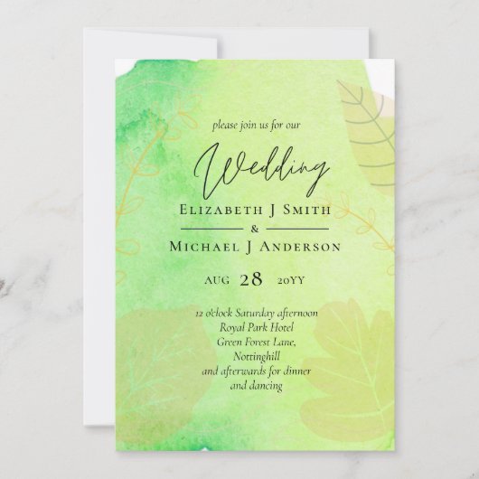 LeahG Budget Bruiloft Waterverf Teal Groen Blauw (Voorkant)