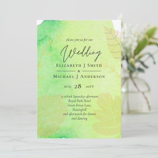 LeahG Budget Bruiloft Waterverf Teal Groen Blauw (Staand voorkant)