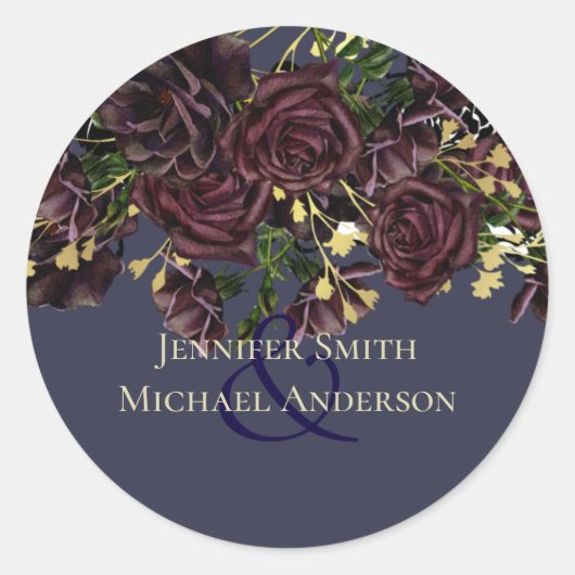 LeahG BUDGET Donkere PRUIMEN Rozen Bruiloft Ronde Sticker (Voorkant)