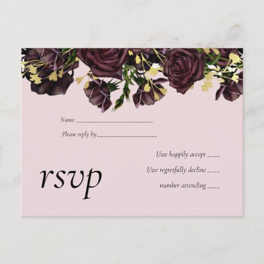 LeahG Budget Donkere PRUIMEN ROZEN Trouwfeest Uitnodiging Briefkaart (Voorkant)