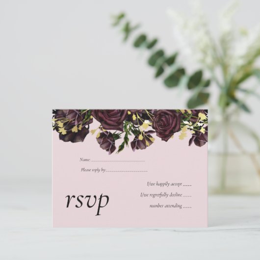 LeahG Budget Donkere PRUIMEN ROZEN Trouwfeest Uitnodiging Briefkaart (Staand voorkant)