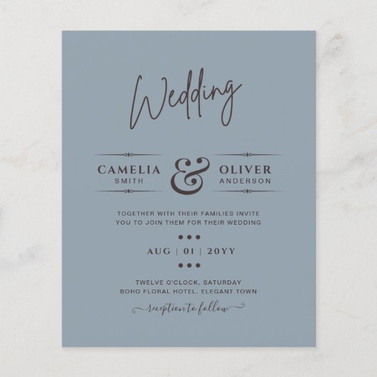 LeahG Budget Dusty Blue Monochrome Wedding Flyer (Voorkant)