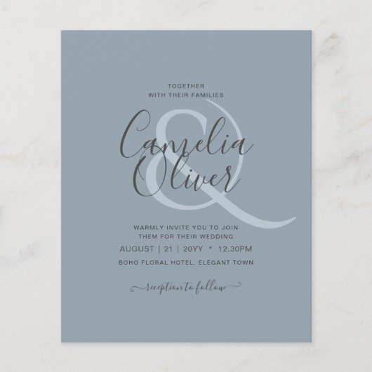 LeahG Budget Dusty Blue Monochrome Wedding Flyer (Voorkant)