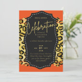 LeahG Budget Glam Chic Bruiloftsfeest Goud Oranje Kaart (Staand voorkant)