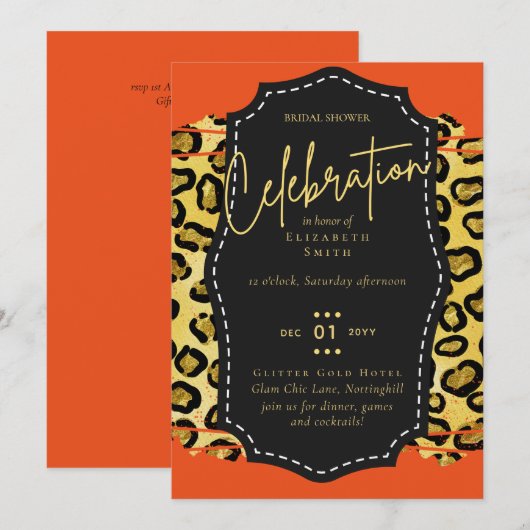 LeahG Budget Glam Chic Bruiloftsfeest Goud Oranje Kaart (Voorkant / Achterkant)