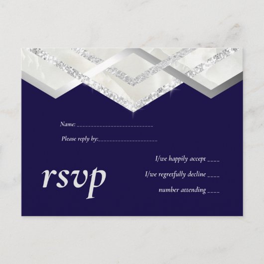 LeahG Budget Marine Zilveren Deco Bruiloft RSVP Uitnodiging Briefkaart (Voorkant)