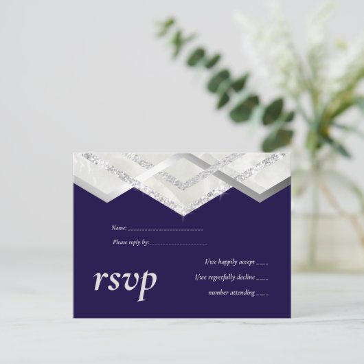 LeahG Budget Marine Zilveren Deco Bruiloft RSVP Uitnodiging Briefkaart (Staand voorkant)