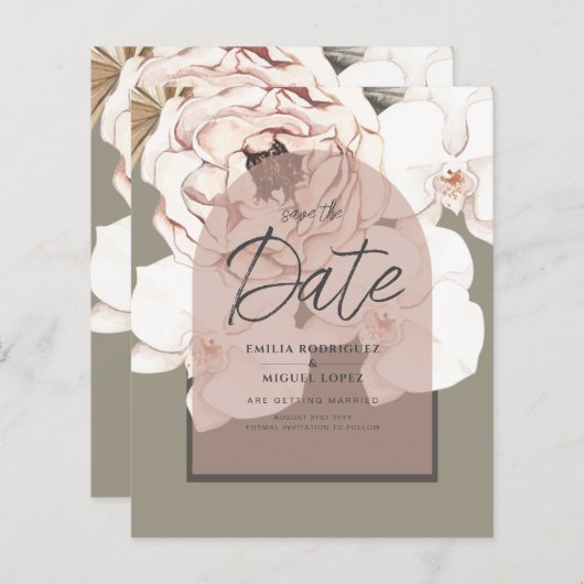 LeahG BUDGET Moss Blush Wedding Save the Date (Voorkant / Achterkant)