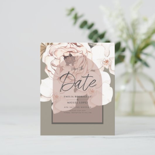 LeahG BUDGET Moss Blush Wedding Save the Date (Staand voorkant)