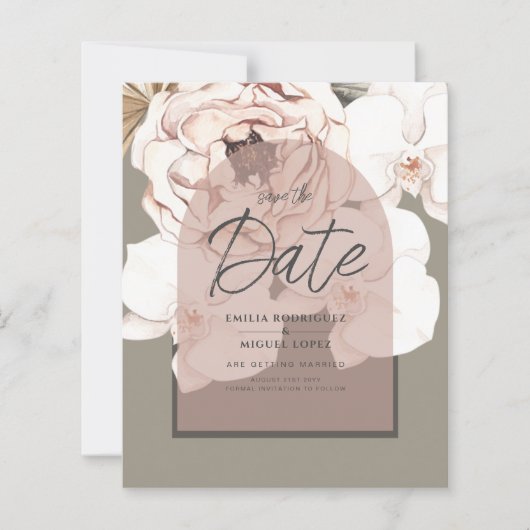 LeahG BUDGET Moss Blush Wedding Save the Date (Voorkant)