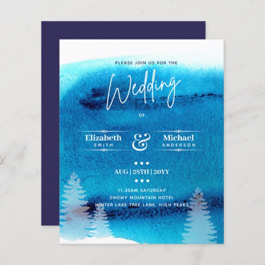 LeahG BUDGET Mountain Blue Wedding Invite (Voorkant / Achterkant)