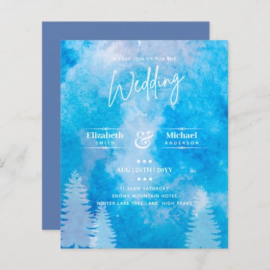 LeahG BUDGET Mountain Blue Wedding Invite (Voorkant / Achterkant)