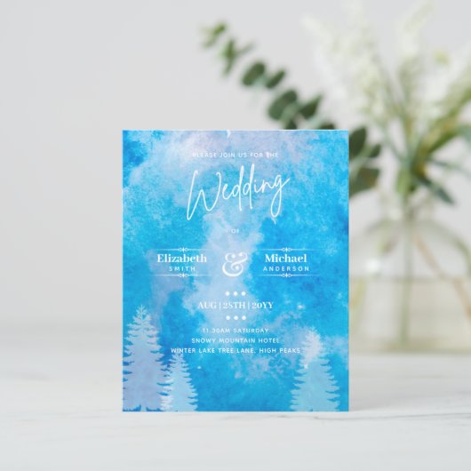 LeahG BUDGET Mountain Blue Wedding Invite (Staand voorkant)