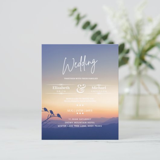 LeahG BUDGET Mountain Sunset Wedding Invite (Staand voorkant)