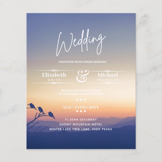 LeahG BUDGET Mountain Sunset Wedding Invite (Voorkant)