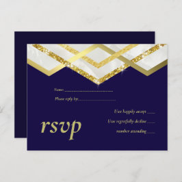 LeahG Budget Navy Gold Art Deco Wedding Uitnodiging Briefkaart
