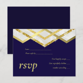 LeahG Budget Navy Gold Art Deco Wedding Uitnodiging Briefkaart