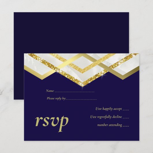 LeahG Budget Navy Gold Art Deco Wedding Uitnodiging Briefkaart (Voorkant / Achterkant)