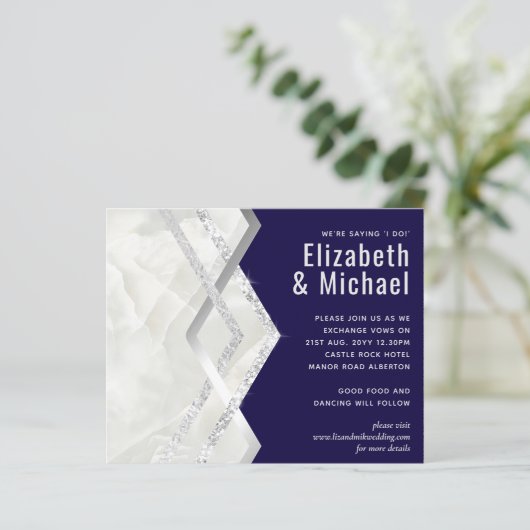 LeahG Budget Navy Silver Deco Wedding (Staand voorkant)