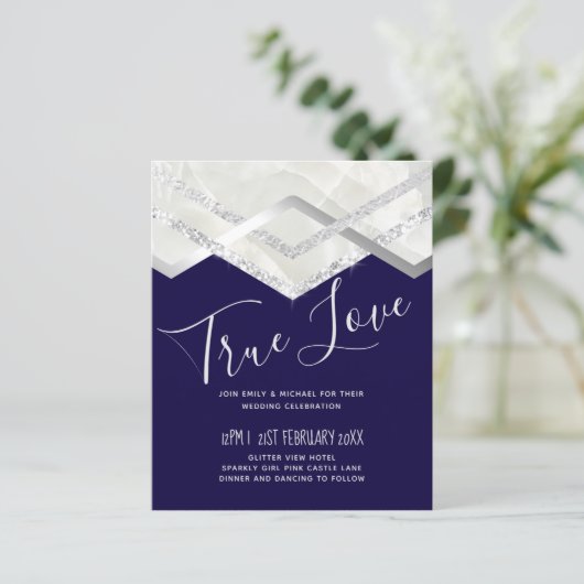LeahG Budget Navy Silver Deco Wedding (Staand voorkant)