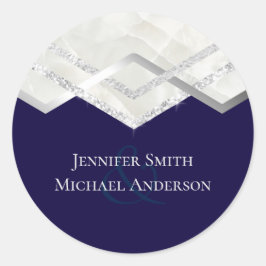 LeahG Budget Navy Zilveren Deco Bruiloft Ronde Sticker