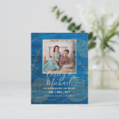 LeahG Budget PHOTO Save Date Blauwgroen Gold Leave (Staand voorkant)