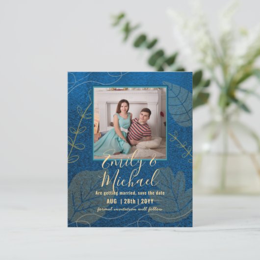 LeahG Budget PHOTO Save Date Navy Gold (Staand voorkant)