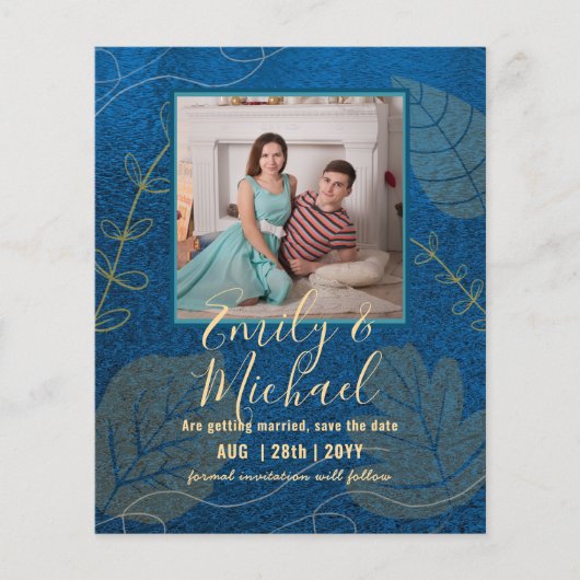 LeahG Budget PHOTO Save Date Navy Gold (Voorkant)