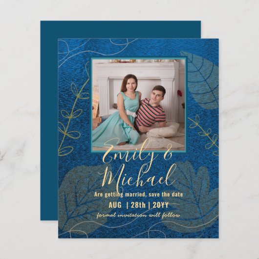 LeahG Budget PHOTO Save Date Navy Gold (Voorkant / Achterkant)