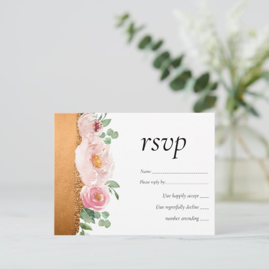 LeahG Budget Roos Glamor Girly Wedding Uitnodiging Briefkaart (Staand voorkant)