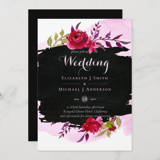 LeahG Budget roze Rose Black Modern Wedding (Voorkant / Achterkant)