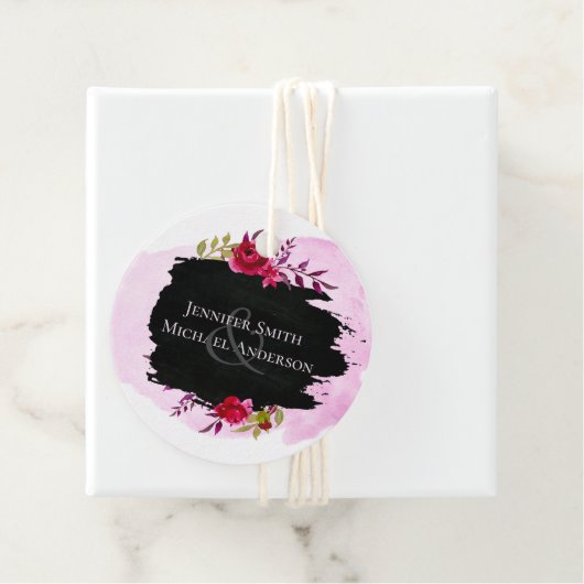 LeahG Budget roze Rose Black Modern Wedding Bedankjes Labels (In situ)