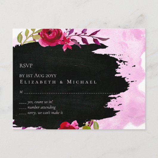 LeahG Budget roze Rose Black Modern Wedding Briefkaart (Voorkant)