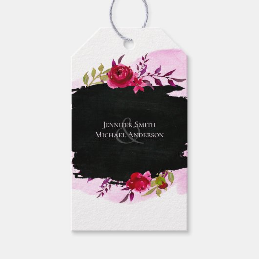 LeahG Budget roze Rose Black Modern Wedding Cadeaulabel (Voorkant)