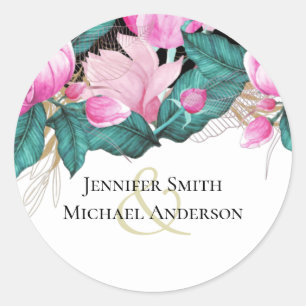 LeahG Budget Roze Rozen Pruim Moderne Trouw Chic Ronde Sticker