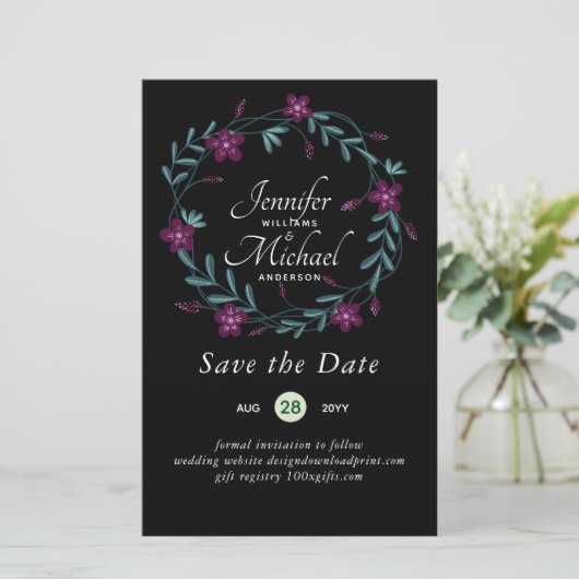 LeahG BUDGET Save Date Plum Floral Wreater (Staand voorkant)