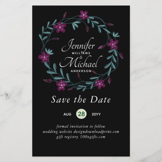 LeahG BUDGET Save Date Plum Floral Wreater (Voorkant)