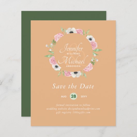 LeahG BUDGET Save Dates Blue Floral Wreater (Voorkant / Achterkant)