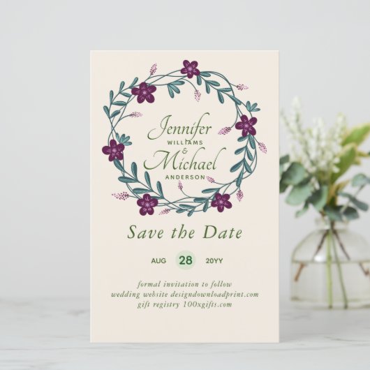 LeahG BUDGET Save Datum Plum Bloemenkrans (Staand voorkant)