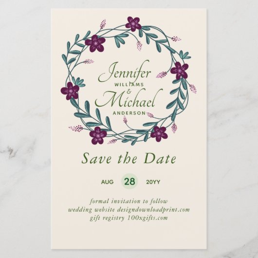 LeahG BUDGET Save Datum Plum Bloemenkrans (Voorkant)