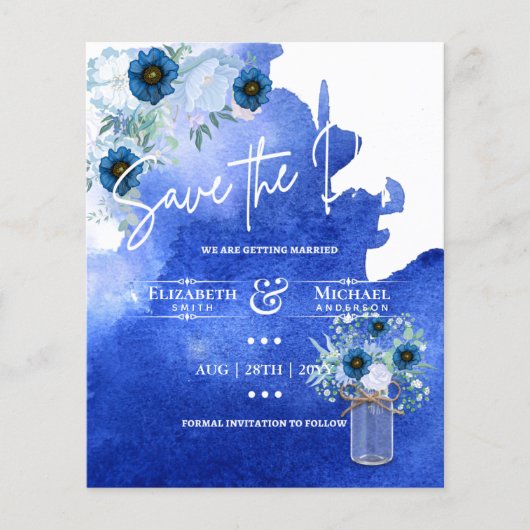 LeahG BUDGET Save The Date Blauwe Bloemen (Voorkant)