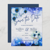 LeahG BUDGET Save The Date Blauwe Bloemen Waterver (Voorkant / Achterkant)