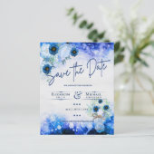 LeahG BUDGET Save The Date Blauwe Bloemen Waterver (Staand voorkant)