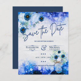 LeahG BUDGET Save The Date Blauwe Bloemen Waterver