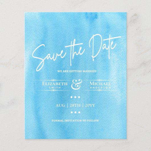 LeahG BUDGET Save The Date Blauwe Lucht Aquarel (Voorkant)