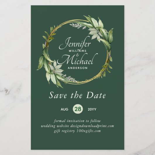 LeahG BUDGET Save The Date Groene krans Modern (Voorkant)