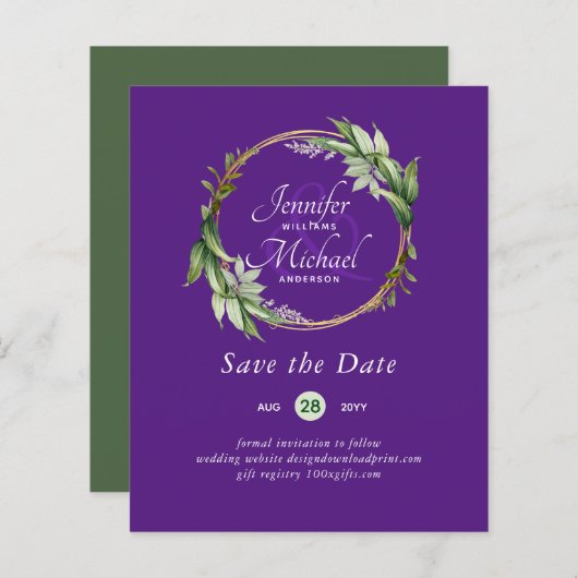 LeahG BUDGET Save The Date Groene krans Modern (Voorkant / Achterkant)
