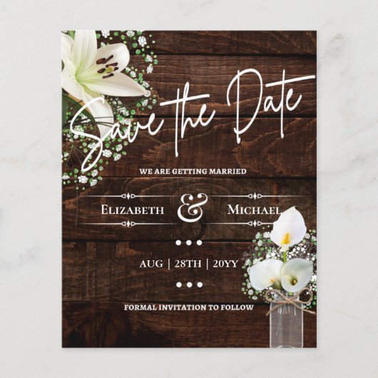 LeahG BUDGET Save The Date Landelijke Cala Lillies (Voorkant)