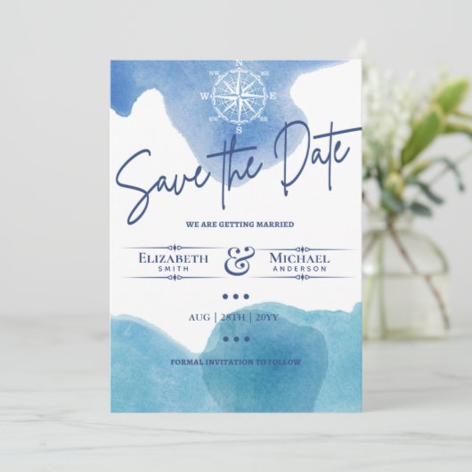 LeahG BUDGET Save The Date Nautisch Blauw (Staand voorkant)