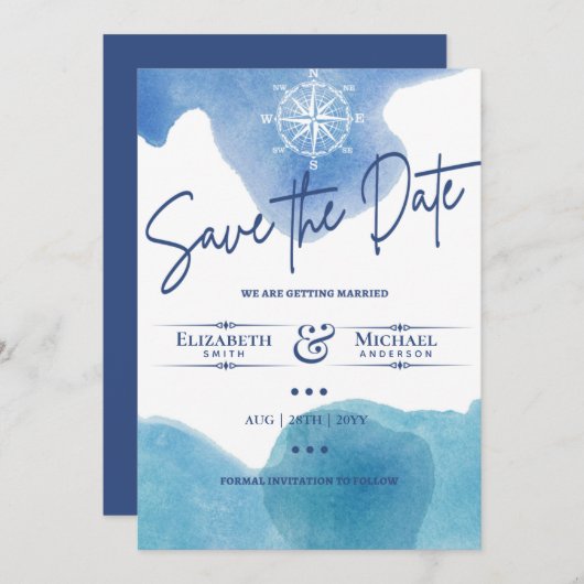 LeahG BUDGET Save The Date Nautisch Blauw (Voorkant / Achterkant)